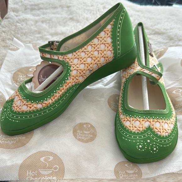 Hot Chocolate -  Havana Rattan Green Mary Jane Shoes - Picture 4 of 5